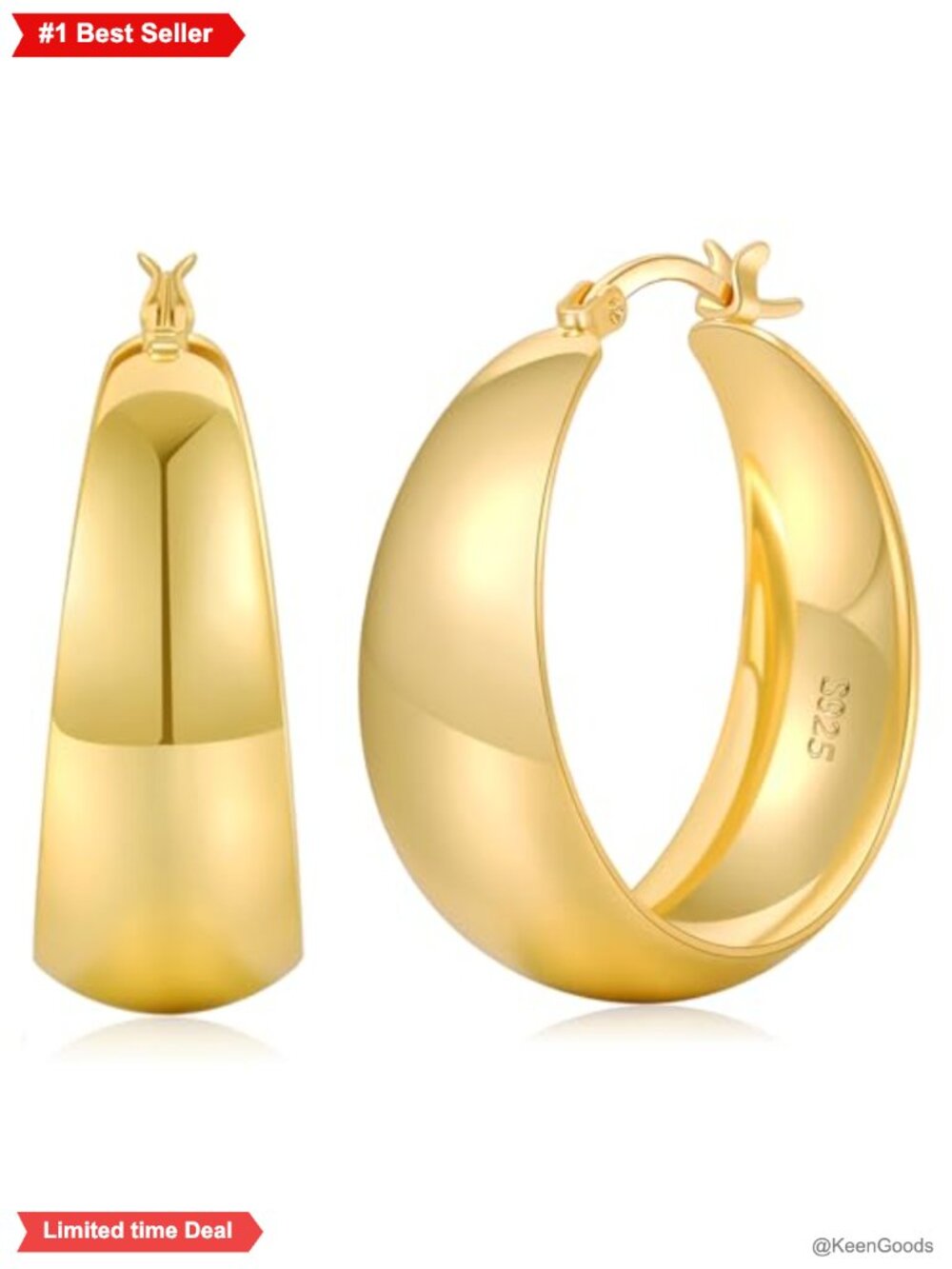 12mm Wide Thick Sterling Silver Hoop Earrings Hypoallergenic Click-Top